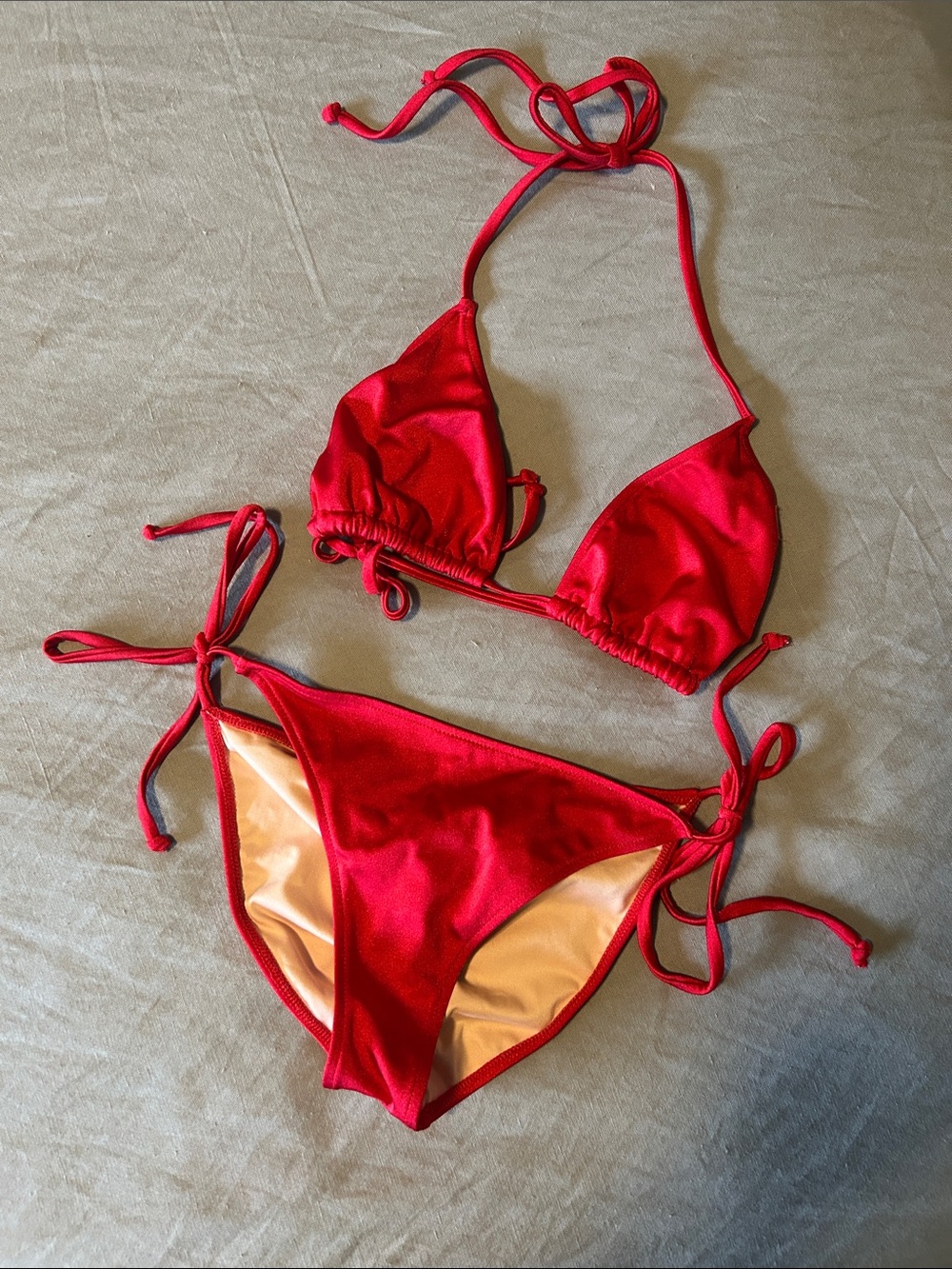 Red Triangle Tie-Side Bikini Set - Unbranded